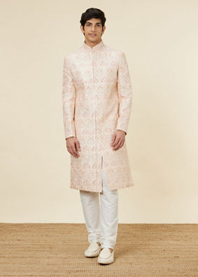 Rose Pink Peacock Motif Sherwani Set image number 2